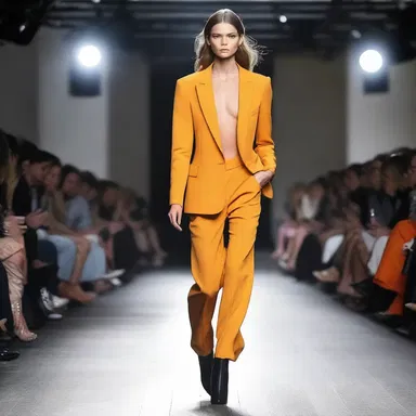 The model strutted down the catwalk, looking fierce as she bore down on the audience, commanding attention with her confident presence.