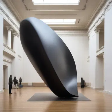 The large sculpture in the museum bore down on the viewers, evoking a sense of awe and immensity with its imposing size and weight.
