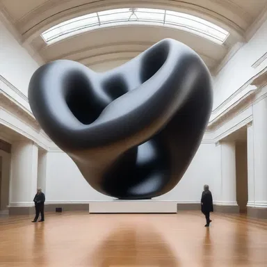 The large sculpture in the museum bore down on the viewers, evoking a sense of awe and immensity with its imposing size and weight.