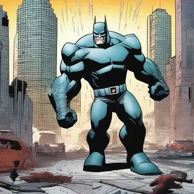 In the climactic scene of the comic book, the villain's diabolical machine starts to bear down on the heroes, threatening to annihilate them and their city.