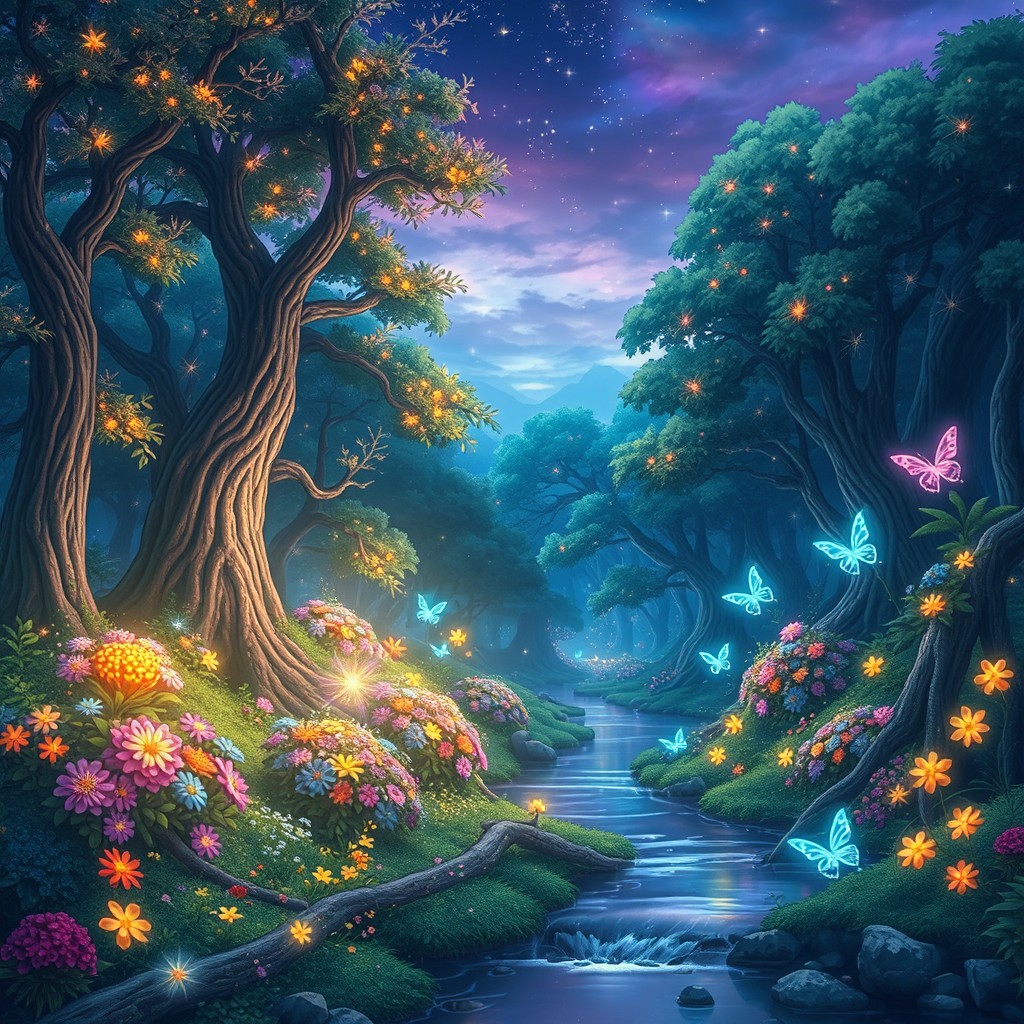 A mesmerizing anime-style sacred enchanting forest background