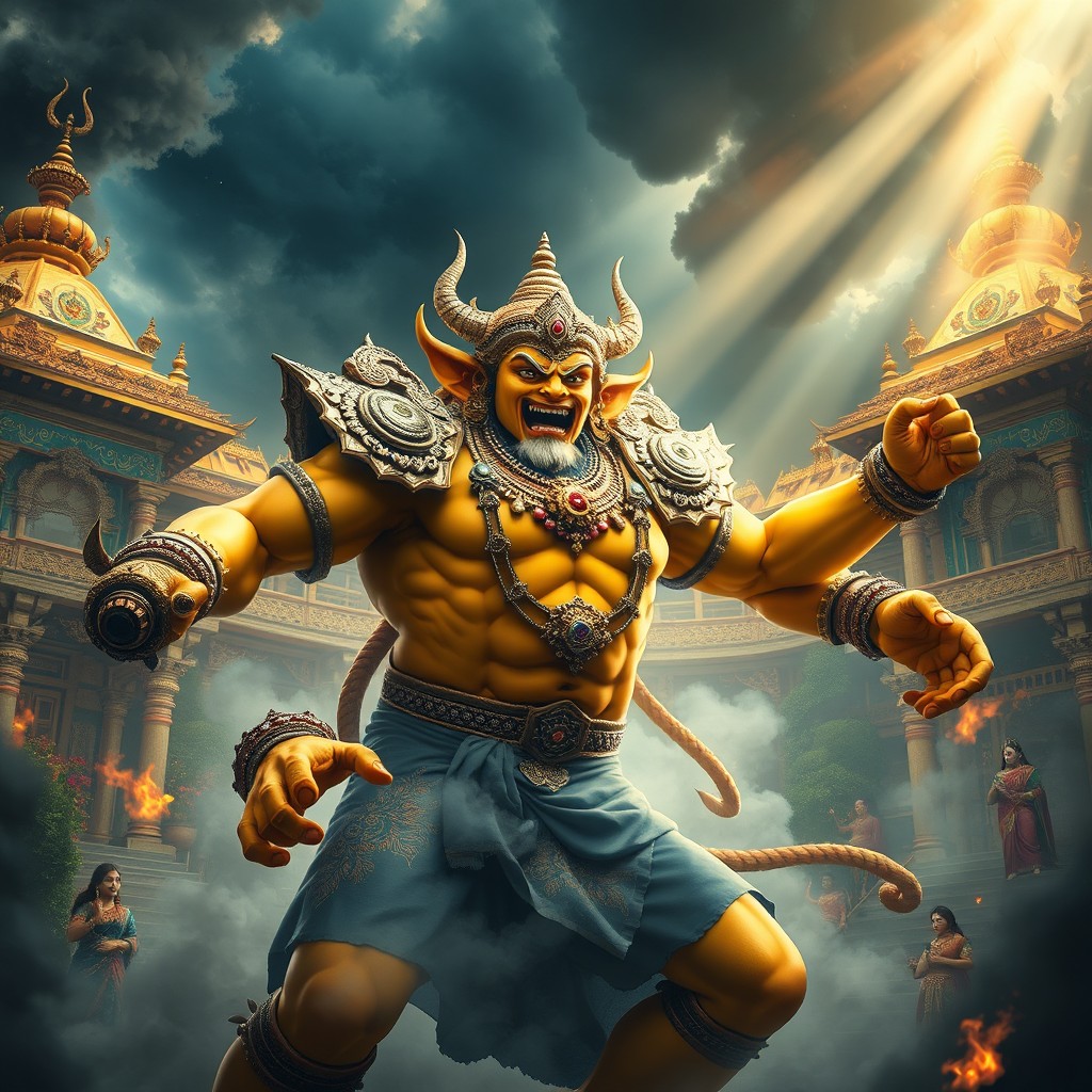 A stunning, dynamic portrayal of Hiranyakashyap, the powerful demon king from Hindu mythology