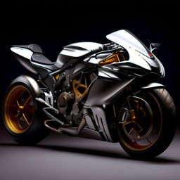 An image of a superbly designed, high-performance superbike, emphasizing its sleek contours and gleaming metallic surface.