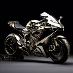 An image of a superbly designed, high-performance superbike, emphasizing its sleek contours and gleaming metallic surface.