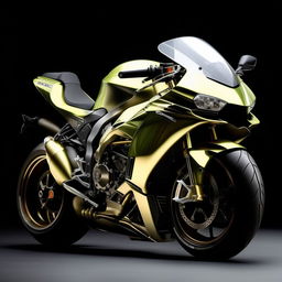 An image of a superbly designed, high-performance superbike, emphasizing its sleek contours and gleaming metallic surface.