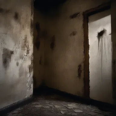 The mottling of the walls in the haunted house added to the overall eerie atmosphere.