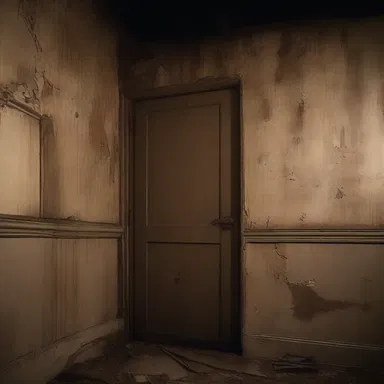 The mottling of the walls in the haunted house added to the overall eerie atmosphere.