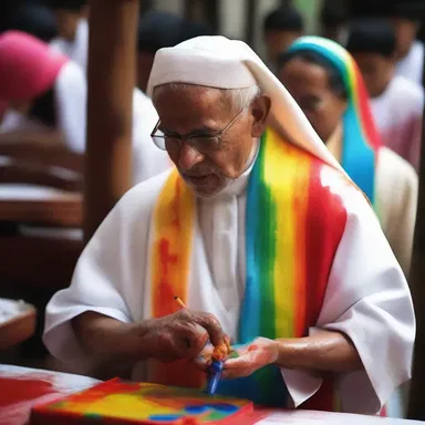 During the religious ceremony, the priest used paints of different shades for mottling the holy symbols.