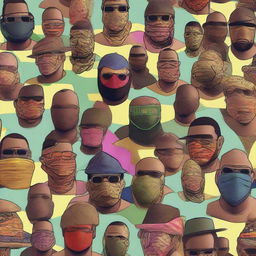 An array of distinctive and colorful player masks as seen in the popular video game, Grand Theft Auto V