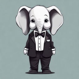 A 2D illustration of a sad, anthropomorphized baby elephant standing on its hind legs