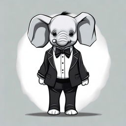 A 2D illustration of a sad, anthropomorphized baby elephant standing on its hind legs