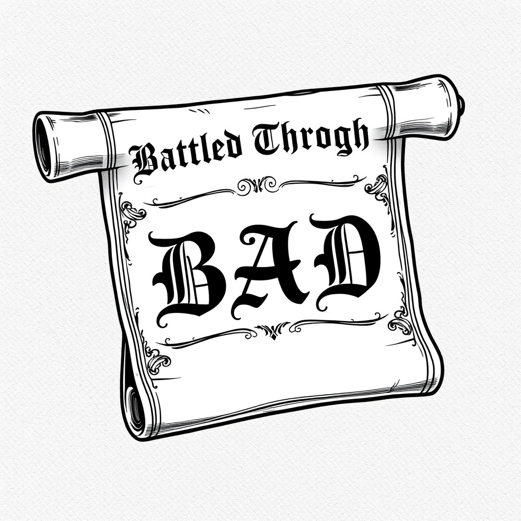 An old-fashioned scroll designed in a vintage style, presented in black and white