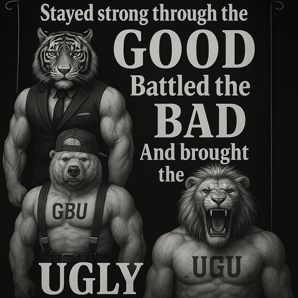 Make it all black and white, put the bears hat on backwards with GBU on the back , take the lions shirt off and tattoo GBU on his chest, put GBU on the Tigers pocket