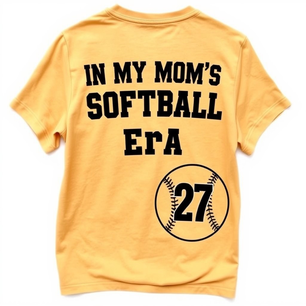 A stylish tan shirt designed for moms, featuring the phrase 'In My Mom's Softball Era' in bold black letters on the back