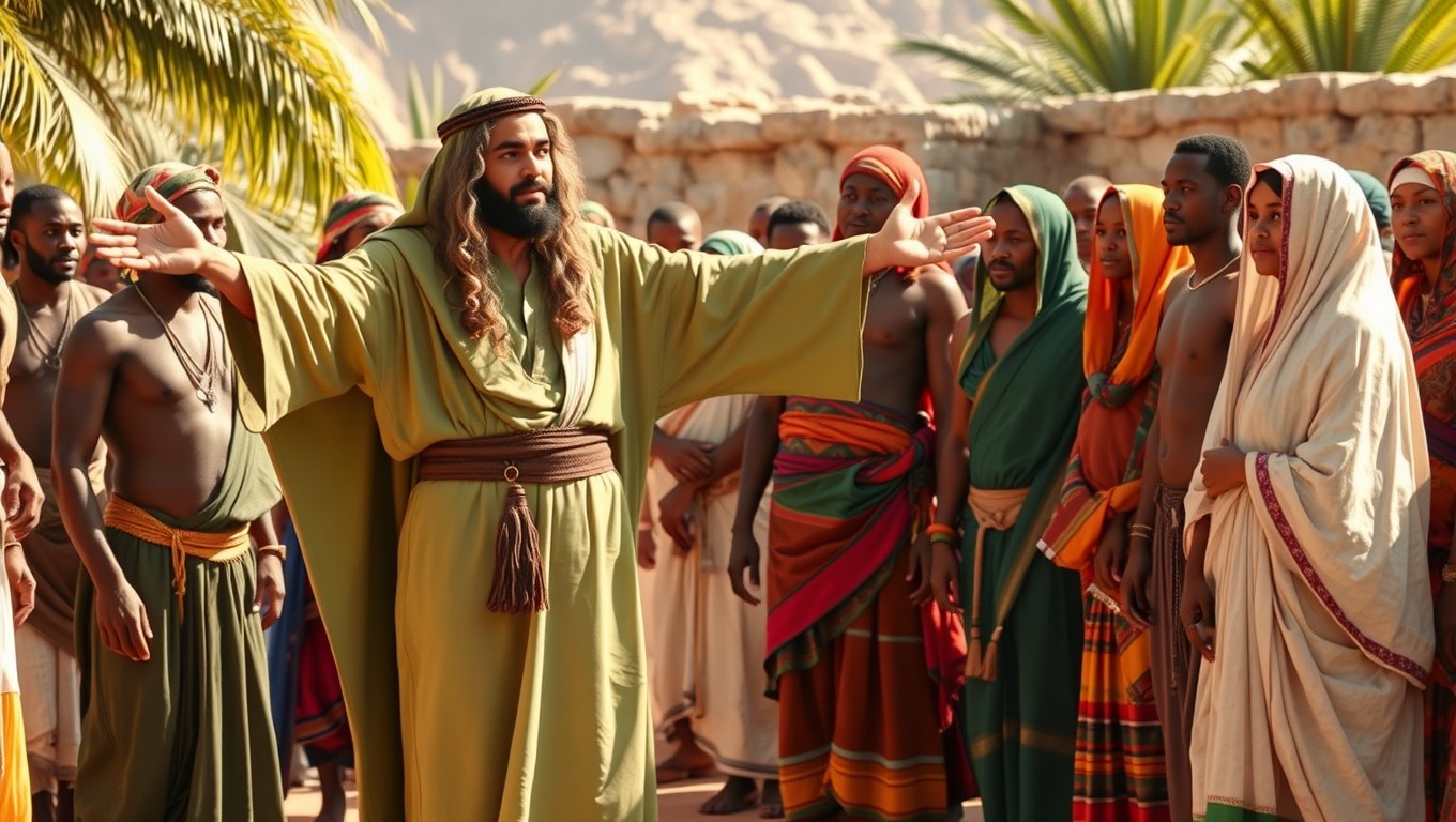 A vibrant scene depicting cultural exchange during the seventh century
