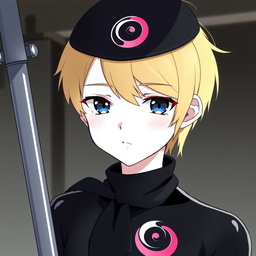 An anime boy with dark blonde hair styled in a side part that delicately covers his forehead