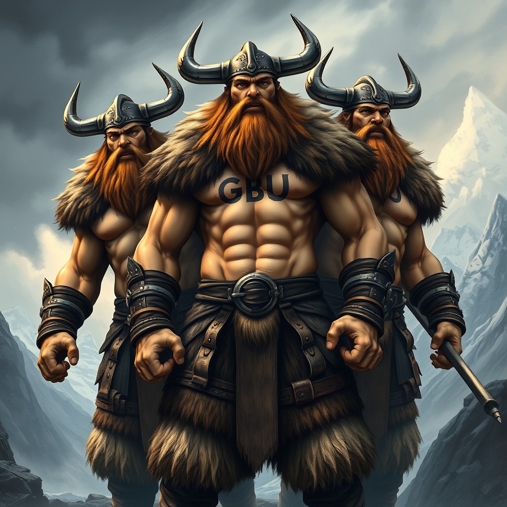 Three imposing Viking marauders stand powerfully together, showcasing their fierce presence