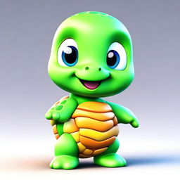 This is a 3D rendered image of an incredibly adorable cartoon baby girl turtle