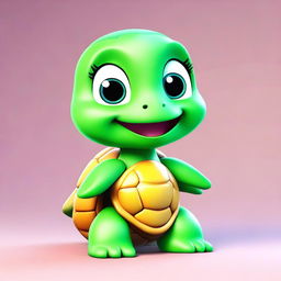 This is a 3D rendered image of an incredibly adorable cartoon baby girl turtle