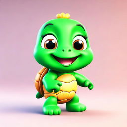 This is a 3D rendered image of an incredibly adorable cartoon baby girl turtle