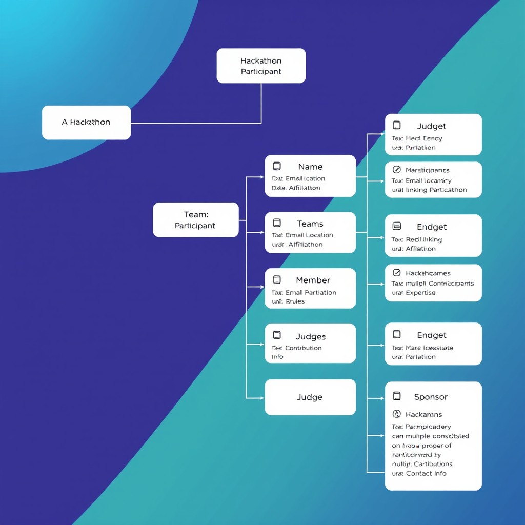 An Entity-Relationship Diagram (ER Diagram) representing a Hackathon Management System