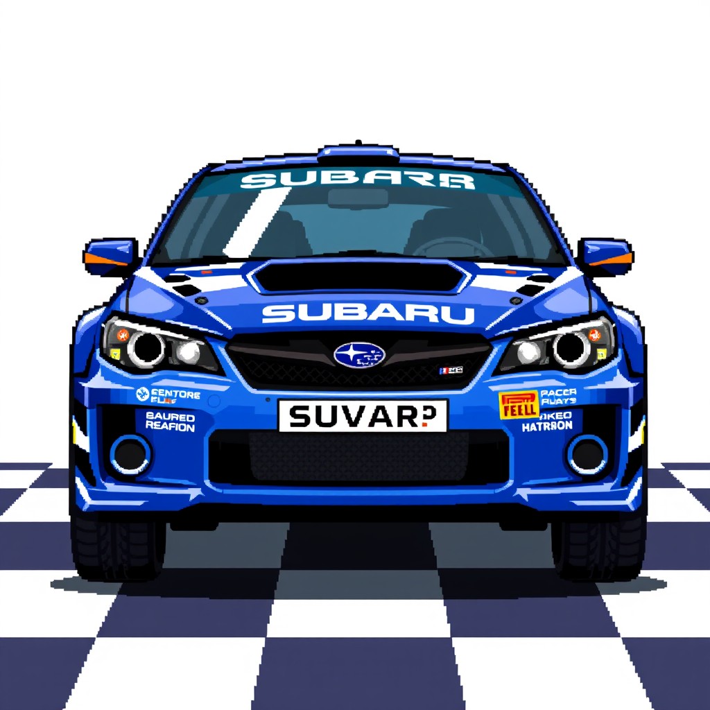 Pixel Art Subaru Rally Car: Front View