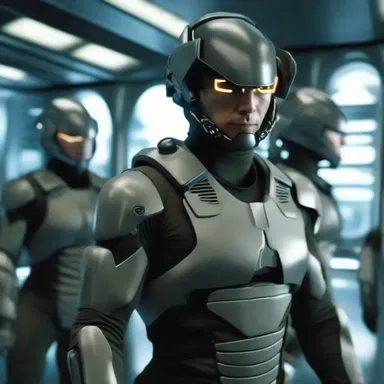 In the futuristic world of the movie, the soldiers wore advanced armets with built-in heads-up displays.