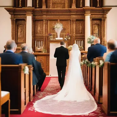 The newlyweds exchanged their vows under the beautifully embroidered dossel, creating a romantic atmosphere in the church.