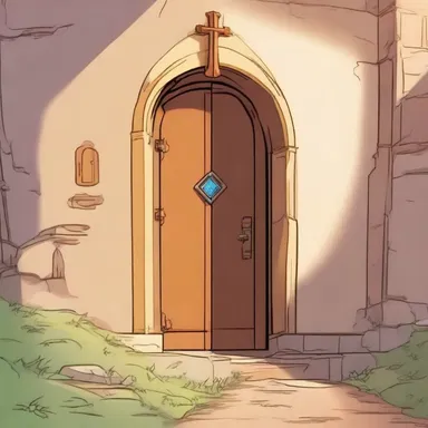 In the animated series, the protagonist discovers a hidden door behind the dossel in the church, leading them to a magical world.