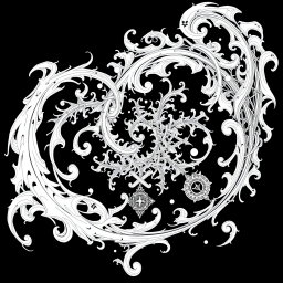 An intricate and abstract white drawing set against a stark black background, showcasing detailed patterns and shapes reminiscent of black metal album covers