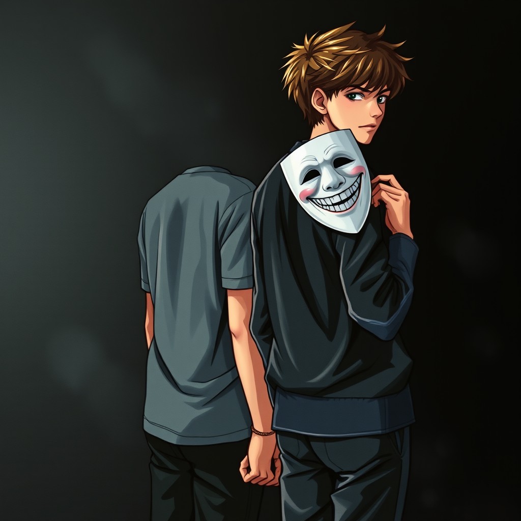 A captivating book cover illustration featuring two teenage boys standing in the shadows, their backs turned towards the viewer