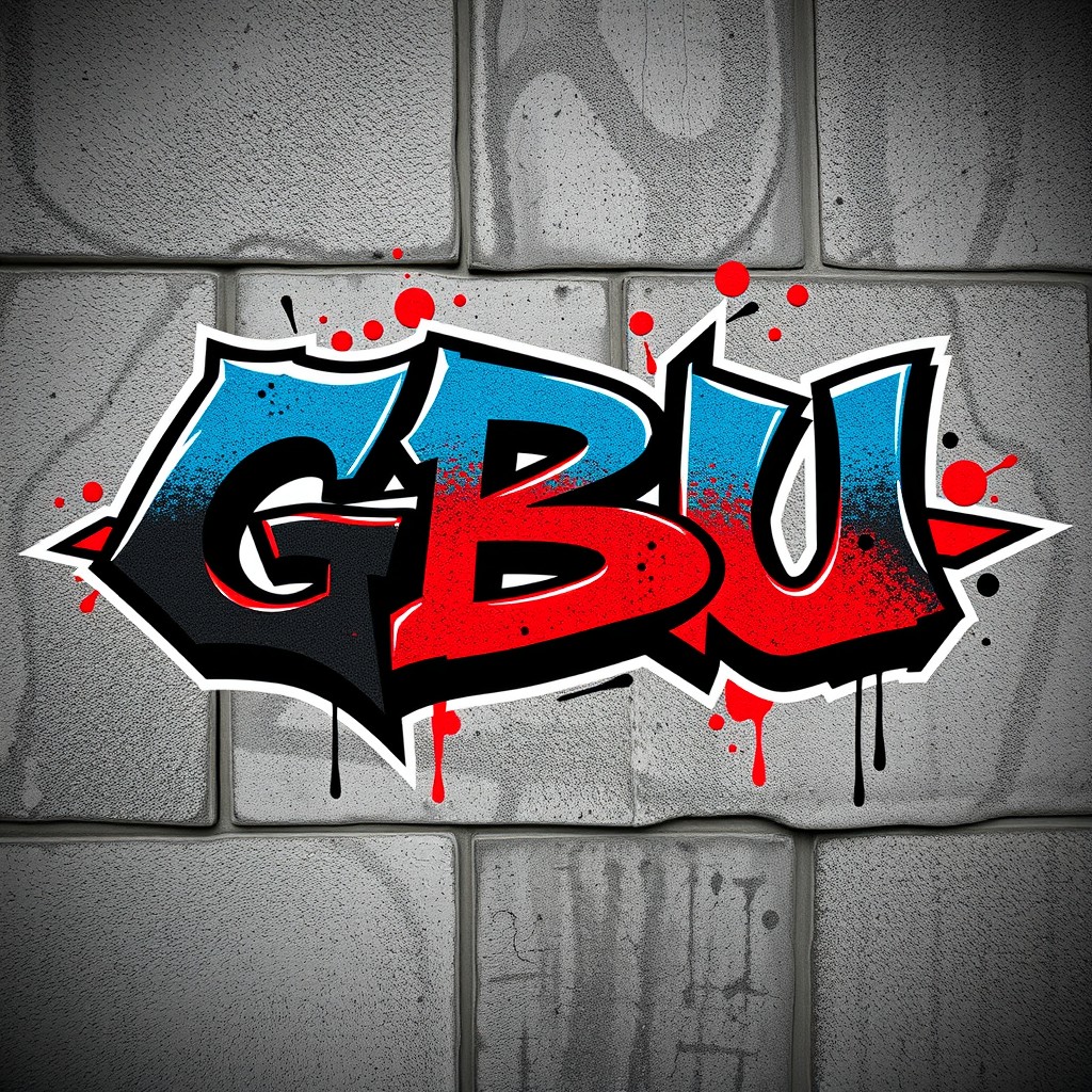The letters GBU rendered in a bold, badass graffiti style