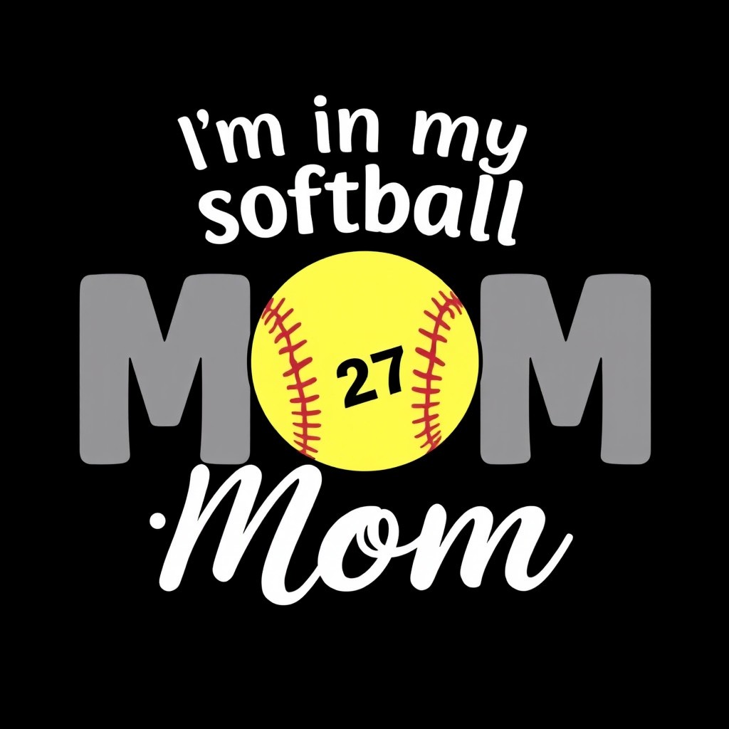 A stylish black graphic t-shirt design featuring the text "I'm in my softball mom era"