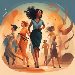 A dynamic image presenting independent women in various forms - pursuing careers, practicing hobbies, or making decisions confidently. The women each exude strength, confidence, and contentment.