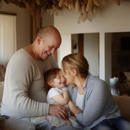 A warm and lively image of a happy family enjoying their time together, laughing and expressing love towards each other in a cozy home setting.