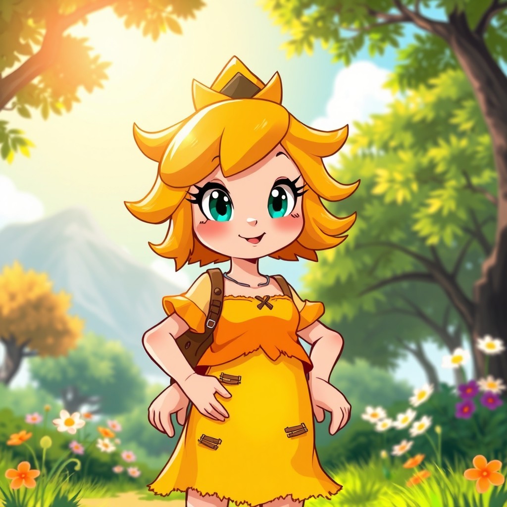 An illustration of Princess Daisy standing outdoors in a sunny setting