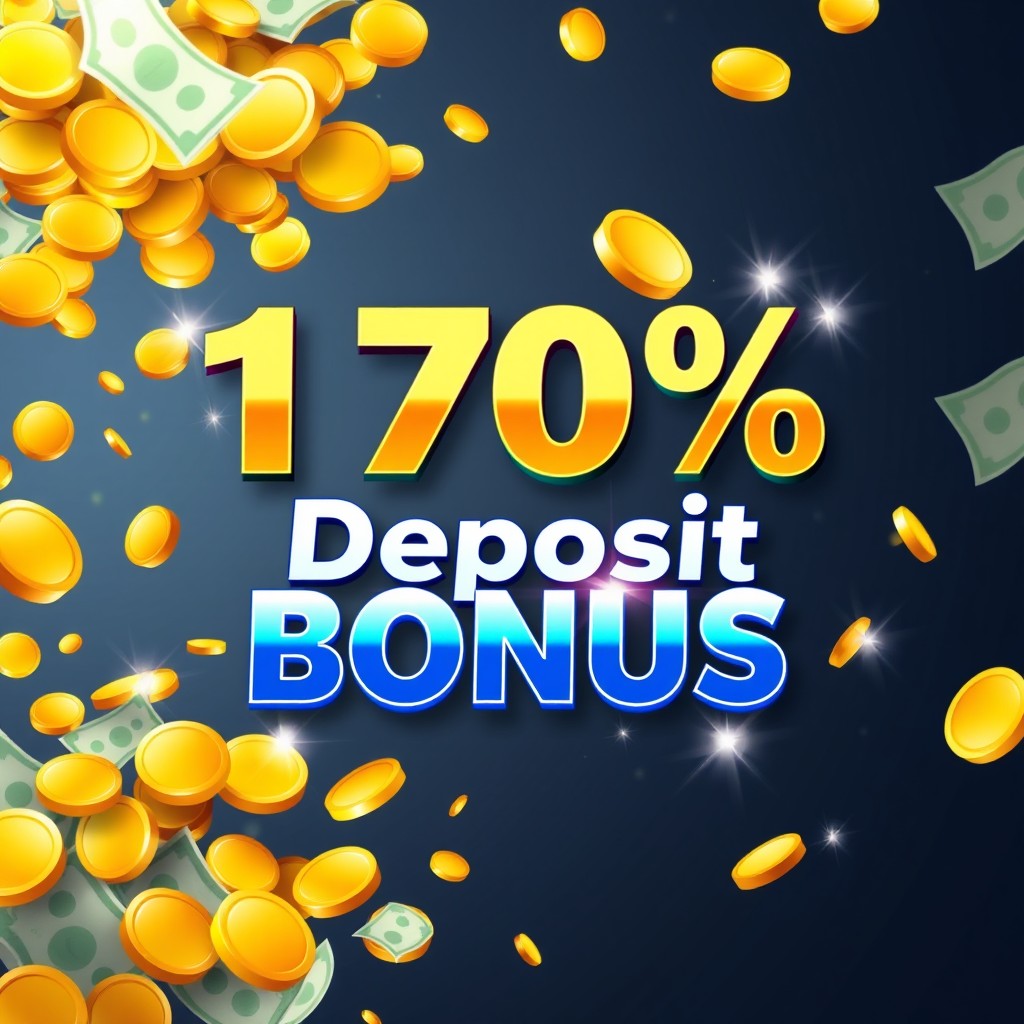A visually striking and colorful graphic showcasing a 170% deposit bonus