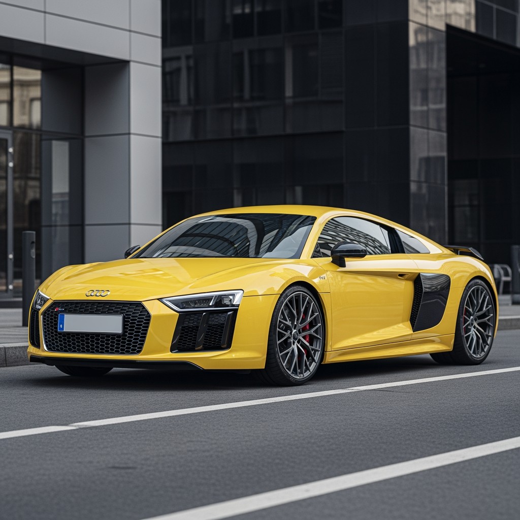 A striking yellow Audi R8 V10 sports car