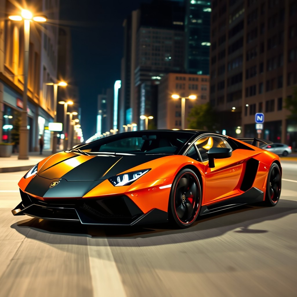 A stunning Lamborghini supercar showcased in a dynamic urban environment, capturing the essence of luxury and high performance