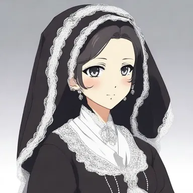 In the popular anime series, the female character wore a stylish mantilla with her elegant dress.