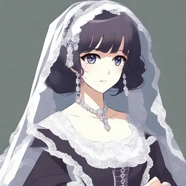 In the popular anime series, the female character wore a stylish mantilla with her elegant dress.
