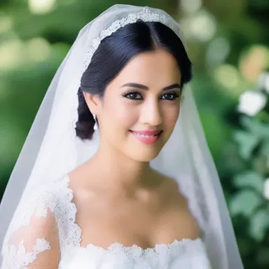 On their wedding day, the bride looked stunning in a white mantilla draped over her shoulders.