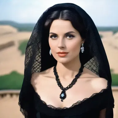 The actress wore an elegant black mantilla in the film, adding a touch of sophistication to her character.