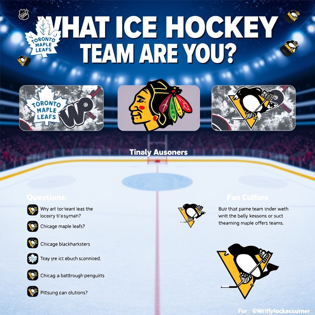 An engaging quiz design titled 'What Ice Hockey Team Are You?' that features interactive elements and visually appealing images of popular ice hockey teams