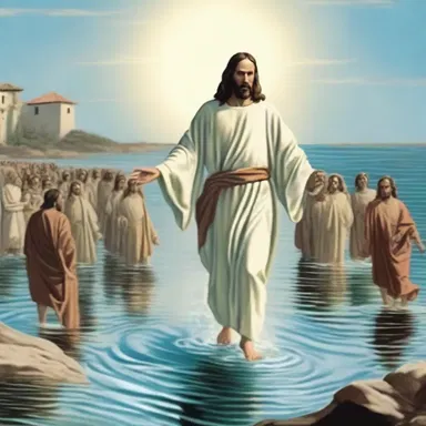 The illustration depicted Jesus walking on water, a popular story from the Bible.