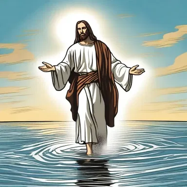 The illustration depicted Jesus walking on water, a popular story from the Bible.