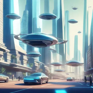 The illustration depicted a futuristic city with flying cars and advanced technology.