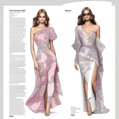 The illustration on the fashion magazine showcased the latest trend in designer dresses.