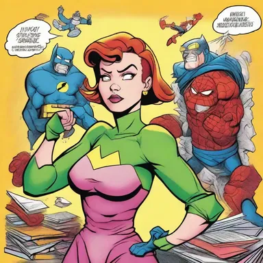 The illustrator drew colorful illustrations to bring the comic book characters to life.
