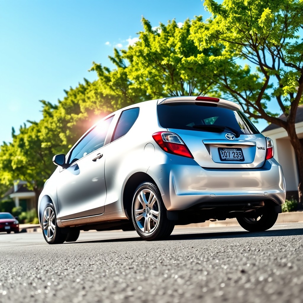 A vibrant representation of a 2007 Toyota Yaris parked on a picturesque street